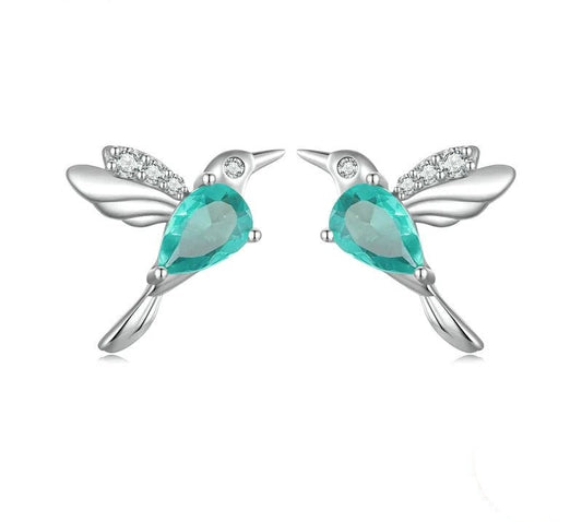 925 Sterling Silver Green Hummingbird Stud Earrings - TEA LU SHOP
