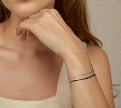 925 Sterling Silver Snake Chain Layered Bracelet