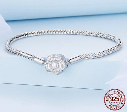 925 Sterling Silver Zircon Rose Buckle Bracelets - TEA LU SHOP