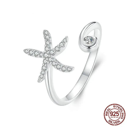 925 Sterling Silver Simple Starfish Adjustable Ring