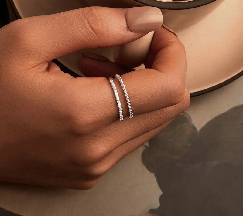 925 Sterling Silver Cubic Zircon Dual Stacking Ring - Shine Bright Store