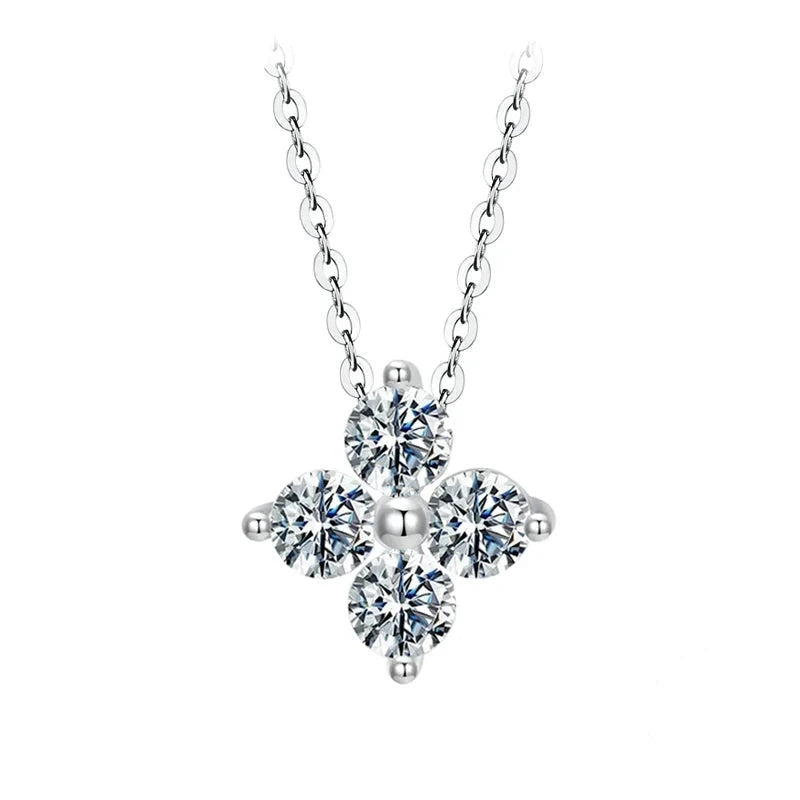 Shiny Moissanite Flower Pendant Necklace