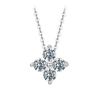 Shiny Moissanite Flower Pendant Necklace
