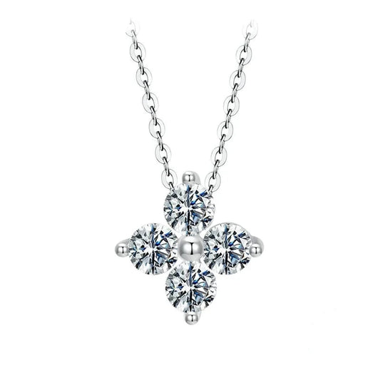 Shiny Moissanite Flower Pendant Necklace
