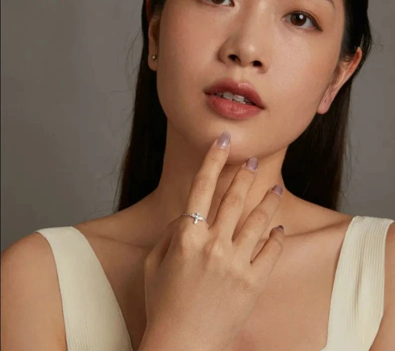 925 Sterling Silver Cross Chain Ring