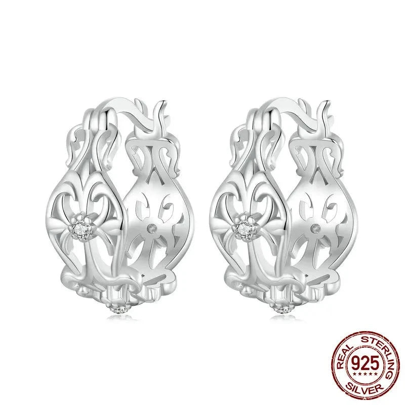 925 Sterling Silver Retro Hoop Earrings