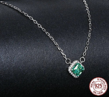 925 Sterling Silver Square Green Moissanite Necklace - Shine Bright Store