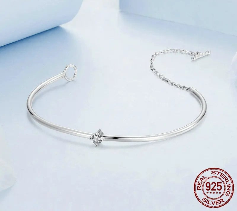 925 Sterling Silver Simple Zircon Bangle Bracelet - Shine Bright Store