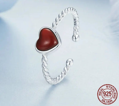 925 Sterling Silver Red Heart Open Ring - Shine Bright Store