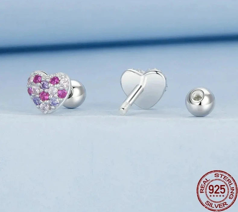 Cute Pink Red Heart Flower Stud Earrings