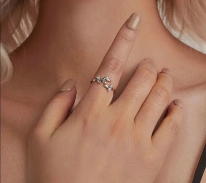 925 Sterling Silver Double Leaf Wrap Ring