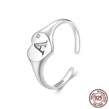 925 Sterling Silver Engraved Initial Letter Open Ring