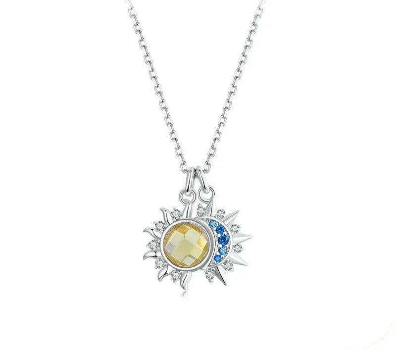 925 Sterling Silver Sun and Moon Pendant Necklace - Shine Bright Store