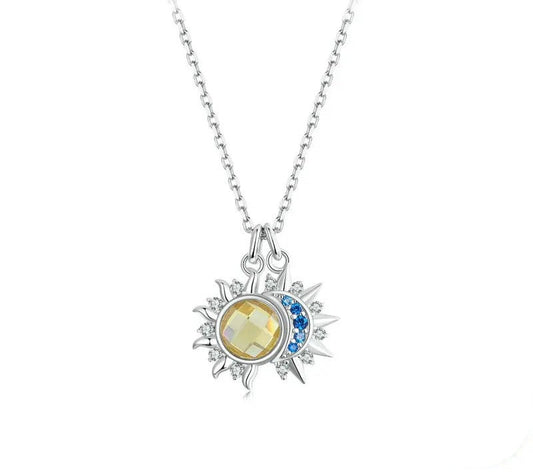 925 Sterling Silver Sun and Moon Pendant Necklace - Shine Bright Store