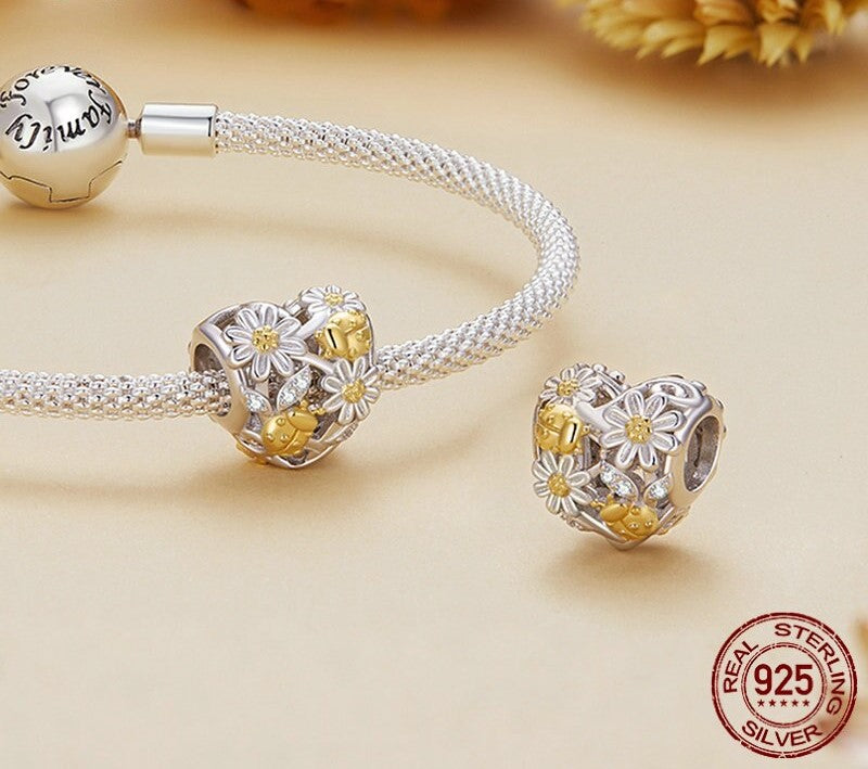 925 Sterling Silver Heart Sunflower Pendants - TEA LU SHOP