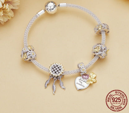 925 Sterling Silver Heart Sunflower Pendants - TEA LU SHOP