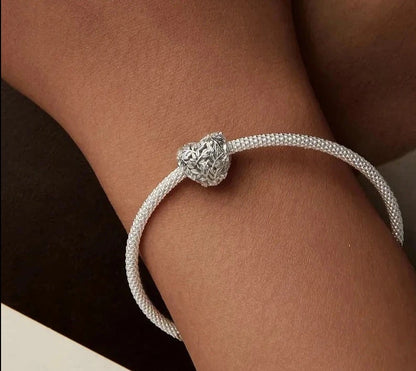925 Sterling Silver Heart-Shaped Hollow Charms