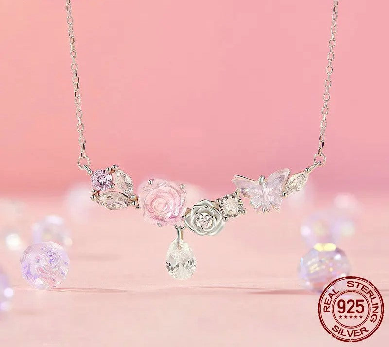 925 Sterling Silver Romantic Flower Necklace - Shine Bright Store