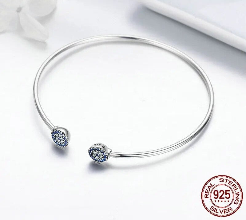 925 Sterling Silver Blue Zircon Lucky Eyes Bracelet - TEA LU SHOP