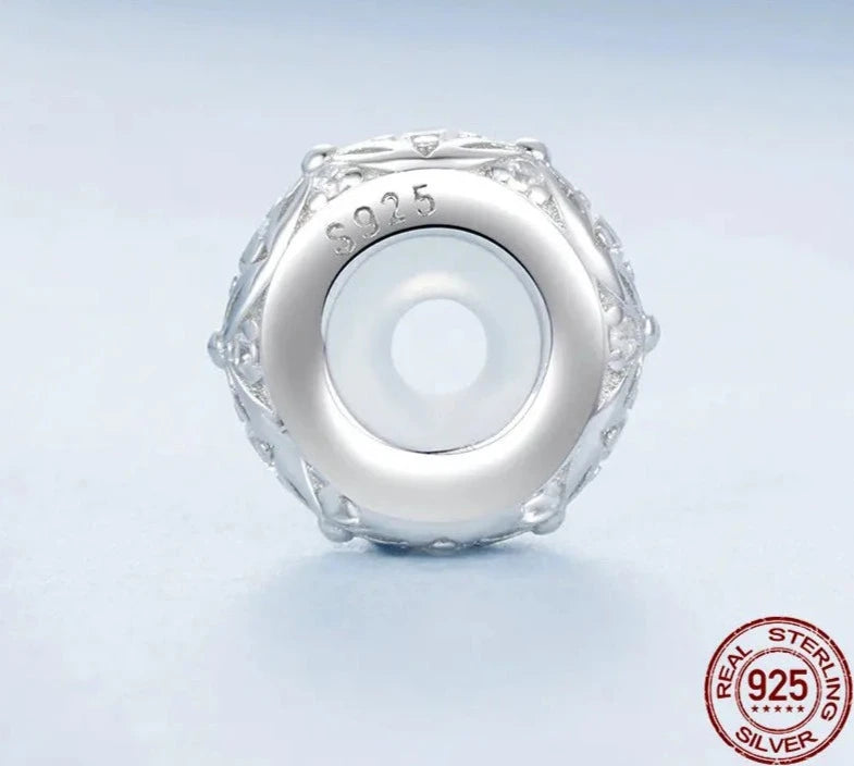 Dainty 925 Sterling Silver Flower Pattern Silicone Spacer Bead Charm