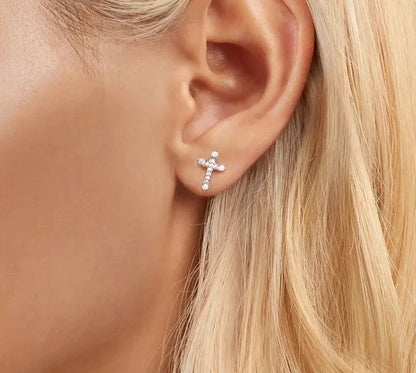 Cross CZ Stud Earrings