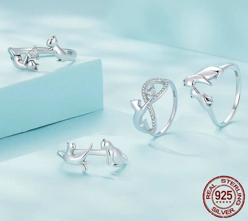 925 Sterling Silver Cute Cat Ring - TEA LU SHOP
