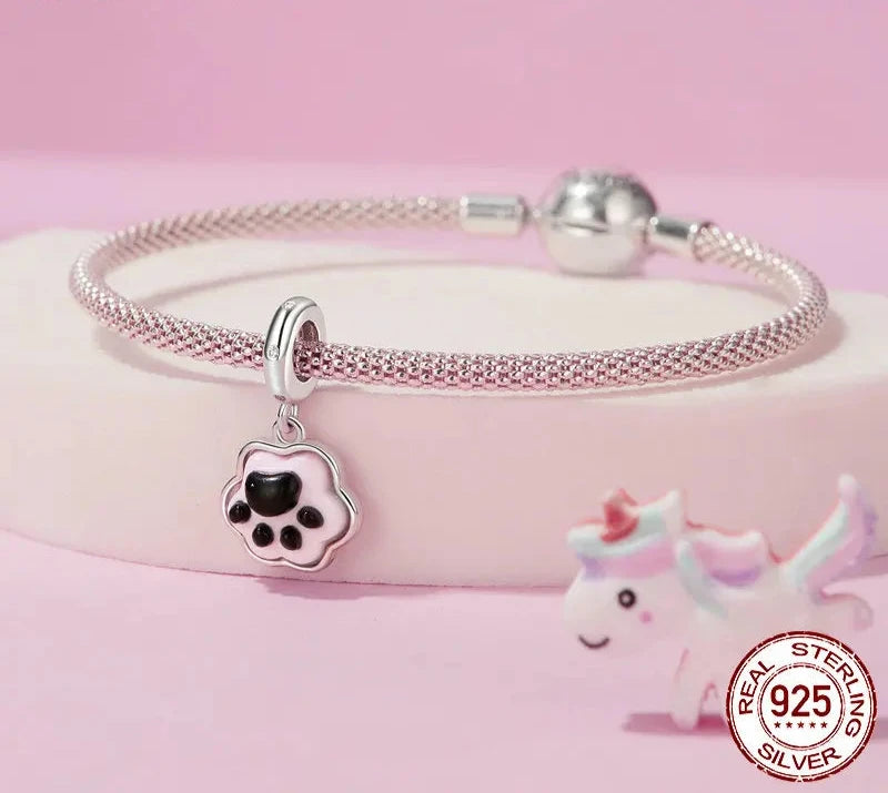 925 Sterling Silver Cute Pet Paws Charm