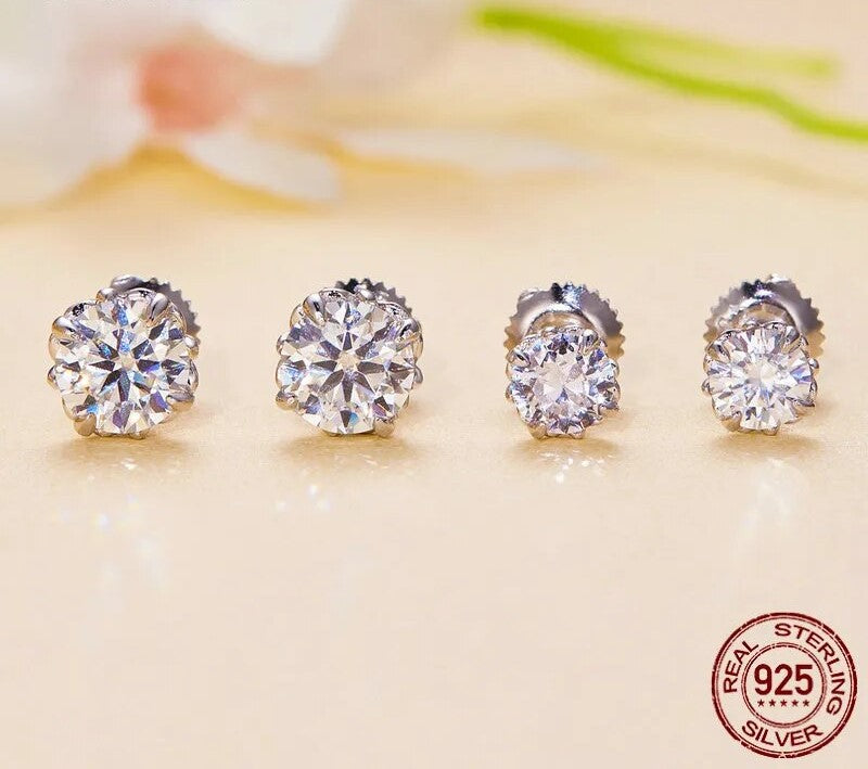 925 Sterling Silver Moissanite Stud Earrings - TEA LU SHOP