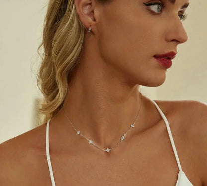 Dainty Stars Necklace with Four-Leaf Clover CZ