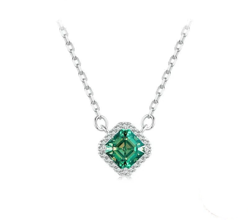 925 Sterling Silver Square Green Moissanite Necklace - Shine Bright Store