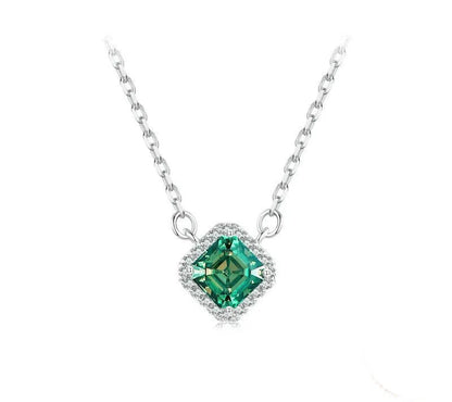 925 Sterling Silver Square Green Moissanite Necklace - Shine Bright Store