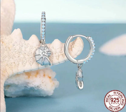925 Sterling Silver Blue Conch Ear Buckles