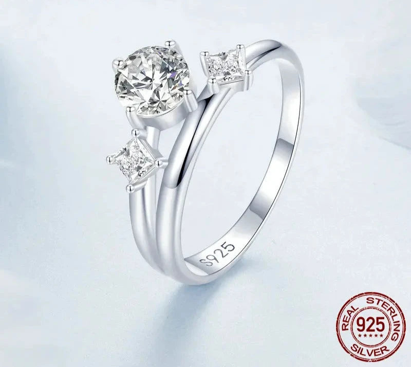 925 Sterling Silver Sparkling Stars Double Layer Ring