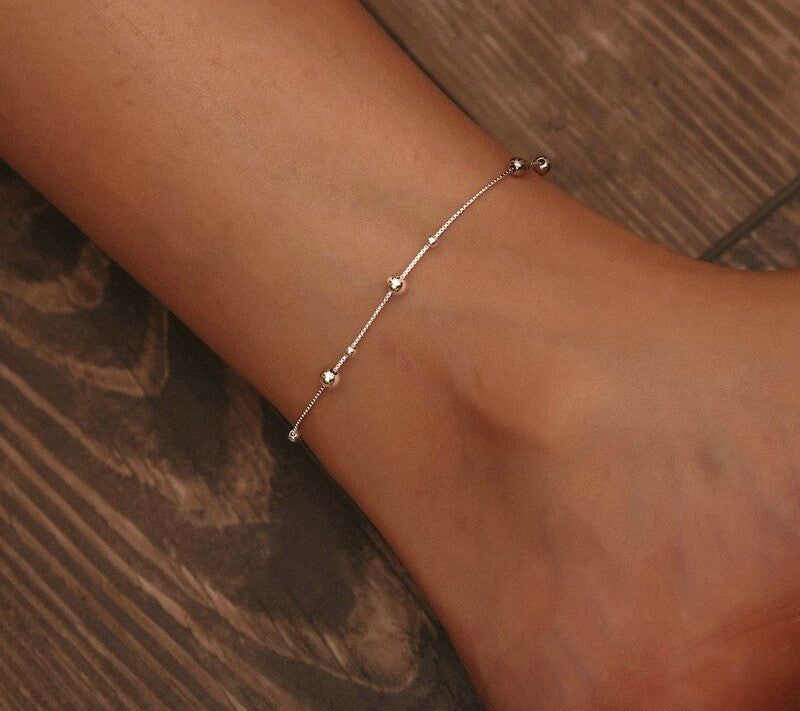 925 Sterling Silver Minimalist Anklet - TEA LU SHOP