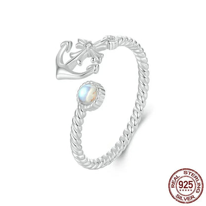 Anchor Open Moonstone Adjustable Ring