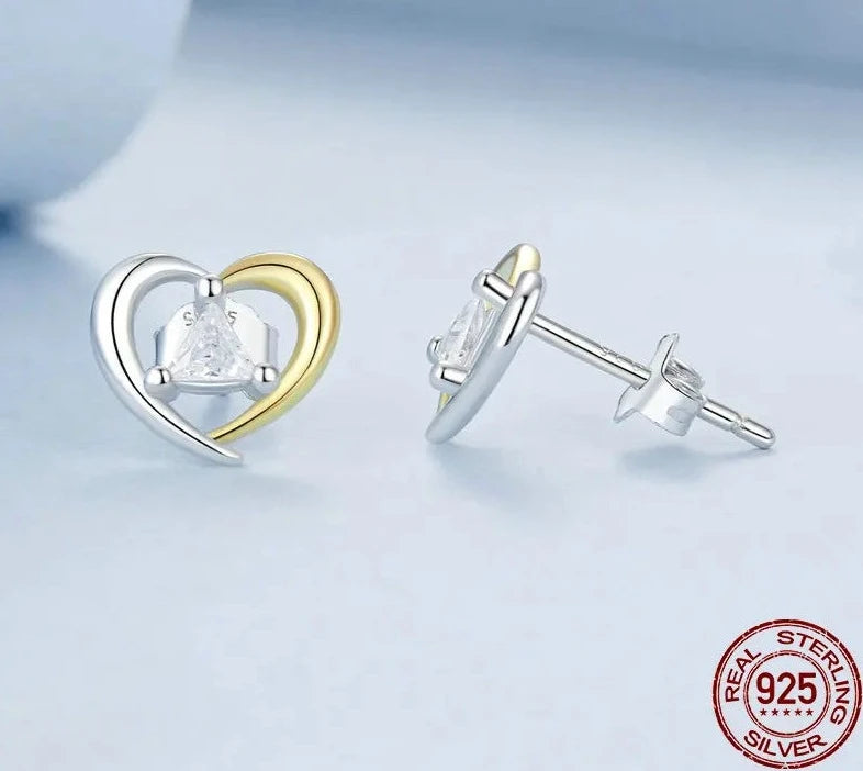 Two-Tone Gold Plated Heart Stud Earrings