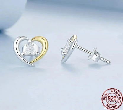 Two-Tone Gold Plated Heart Stud Earrings