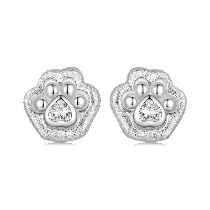 925 Sterling Silver Cute Paw Stud Earrings