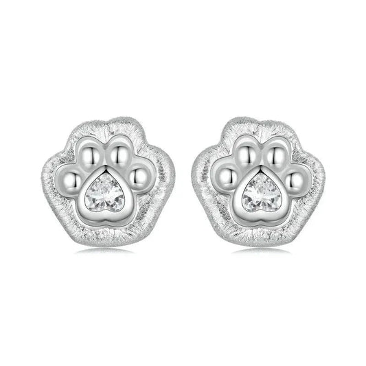 925 Sterling Silver Cute Paw Stud Earrings