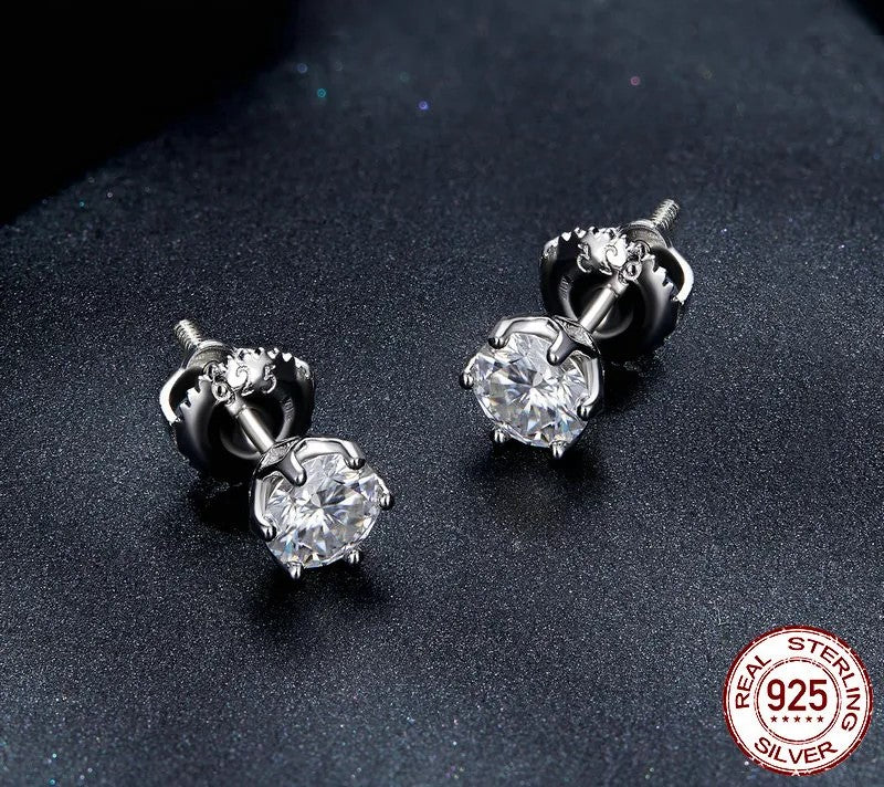925 Sterling Silver Moissanite Stud Earrings - TEA LU SHOP