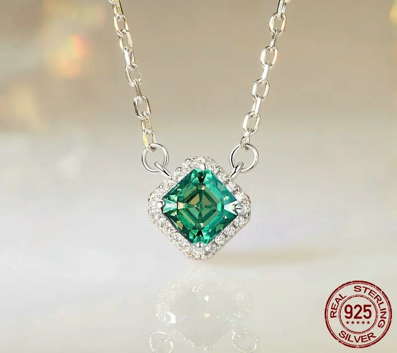 925 Sterling Silver Square Green Moissanite Necklace - Shine Bright Store