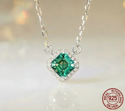 925 Sterling Silver Square Green Moissanite Necklace - Shine Bright Store