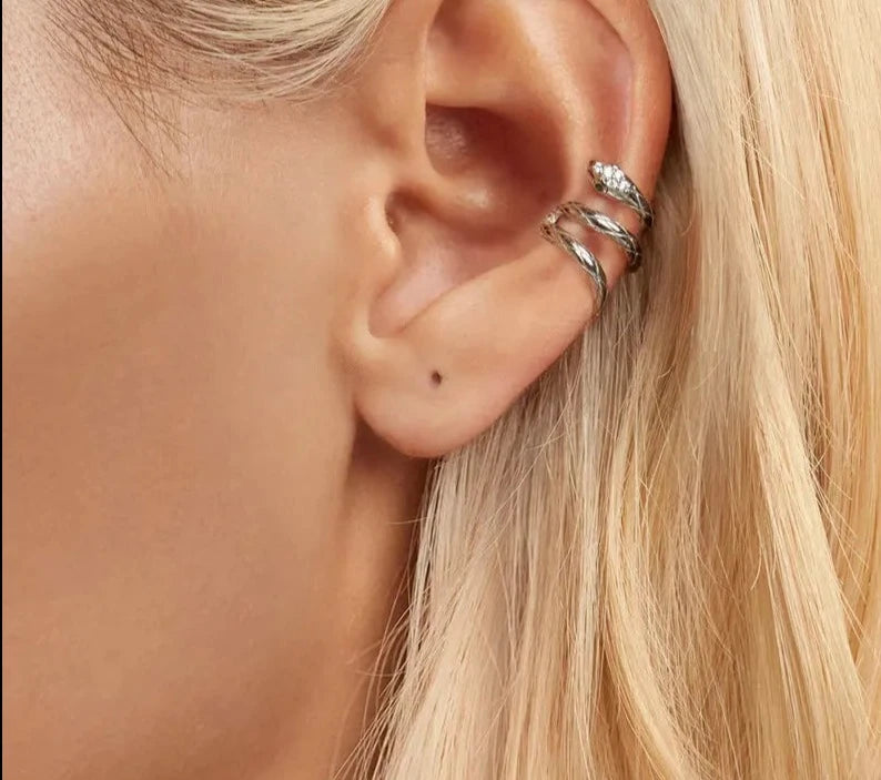 925 Sterling Silver Mono Snake Clip Earring