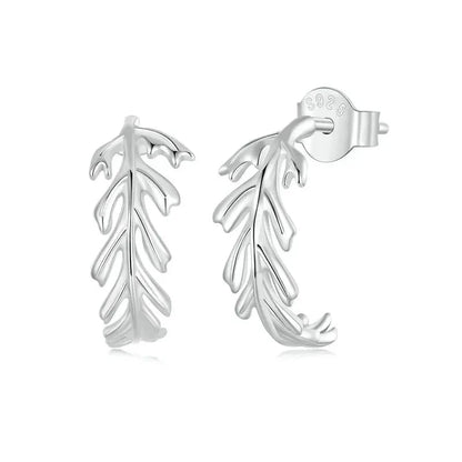 925 Sterling Silver Dainty Leaf Stud Earrings
