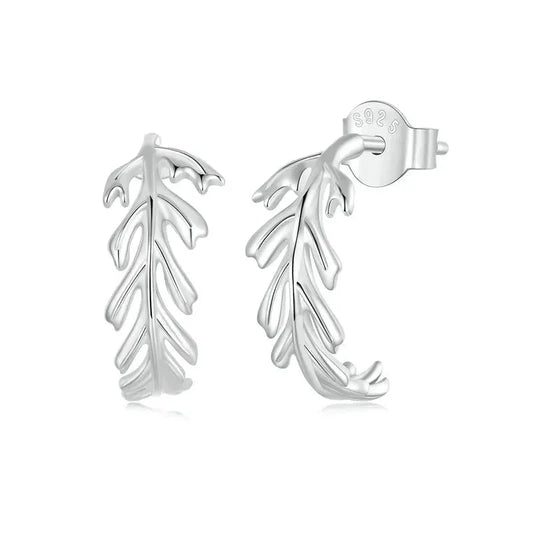 925 Sterling Silver Dainty Leaf Stud Earrings