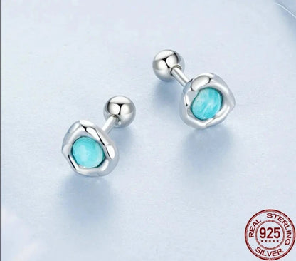 925 Sterling Silver Round Natural Amazonite Earrings