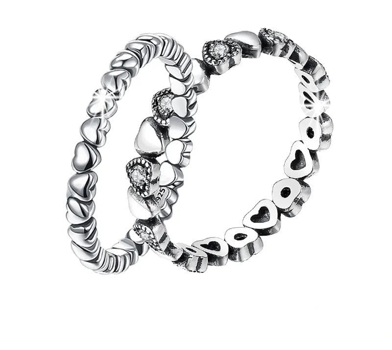 925 Sterling Silver Stackable Black Heart Ring - TEA LU SHOP