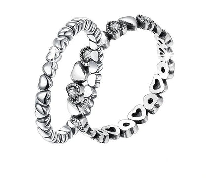 925 Sterling Silver Stackable Black Heart Ring - TEA LU SHOP