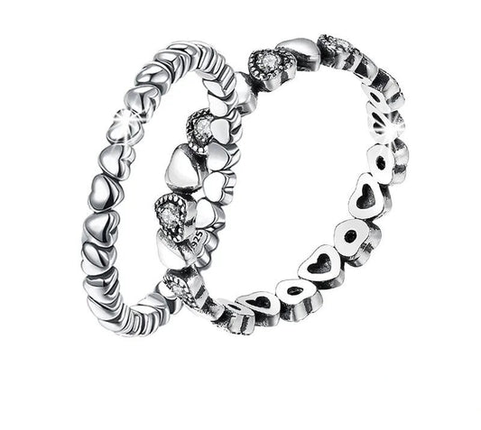 925 Sterling Silver Stackable Black Heart Ring - TEA LU SHOP