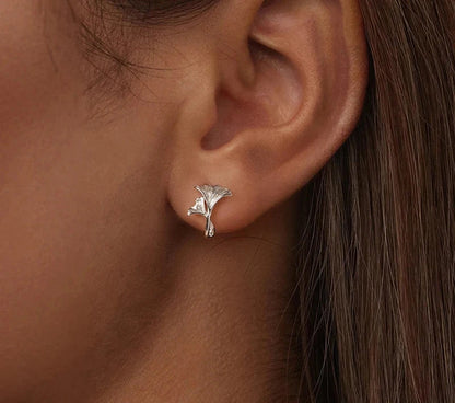 925 Sterling Silver Ginkgo Leaf Hoop Earrings